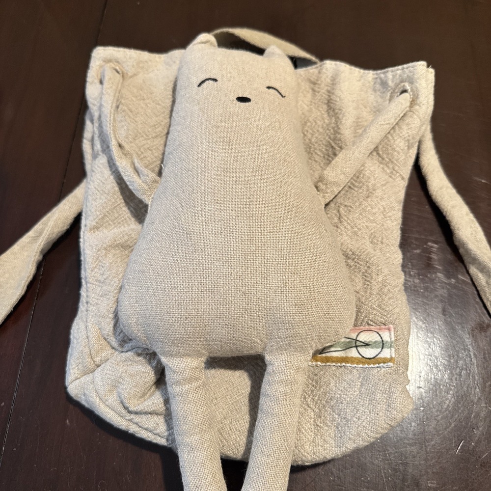 Zara Kitty Cat Bags Collection Beige Canvas Backpack With Plush Character